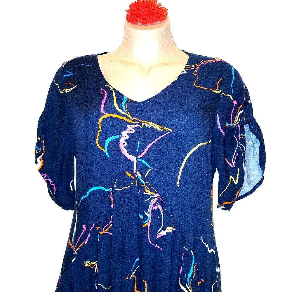 Avenue Val Print Women Maxi Dress 20 Blue Lily Flower Bohemian High Low Flowy - Picture 2 of 10